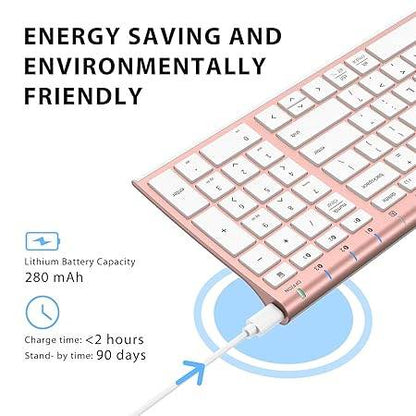 BK10 Multi-Device Bluetooth Keyboard – Windows, Mac, Chrome OS, Android, iPad, iPhone, Apple TV Compatible –Rechargeable Wireless Keyboard Easy-Switch up to 3 Devices – Rose Gold - Rajputtrade
