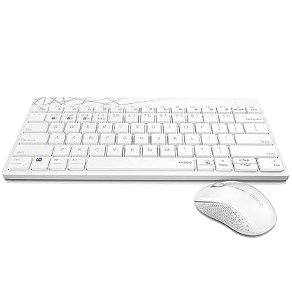 Rapoo 8000M Multi-Mode Keyboard & Mouse Bluetooth 3.0/4.0 Wireless 2.4 GHz 1300 DPI Combo-White - Rajputtrade