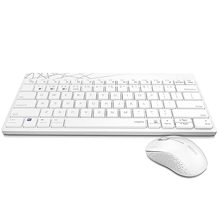 Rapoo 8000M Multi-Mode Keyboard & Mouse Bluetooth 3.0/4.0 Wireless 2.4 GHz 1300 DPI Combo-White - Rajputtrade