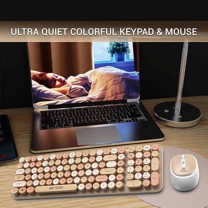 Ant Esports WKM44 Keyboard and Mouse Combo, Colourful Wireless Keyboard with Round Keycaps,2.4GHz Dropout-Free Connection, Long Battery Life, Cute Wireless Mouse for PC/Laptop/Computer- Candy Brown - Rajputtrade