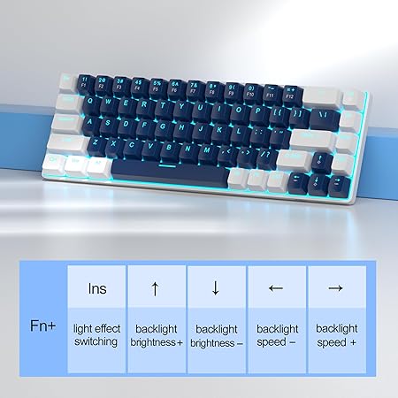 MageGee Portable 60% Mechanical Gaming Keyboard, MK-Box LED Backlit Compact 68 Keys Mini Wired Office Keyboard with Blue Switch for Windows Laptop PC Mac - Blue/White - Rajputtrade