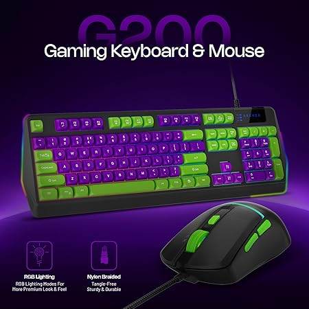 Archer Tech Lab Wired Gaming Keyboard and Mouse Combo|Full Size 104 Keys,19 Anti-Ghosting| 6 Button Mouse Adjustable 7200 DPI,13 RGB Modes,Braided Cable|for PC, Laptop,Windows, Mac,Linux(G200) - Rajputtrade