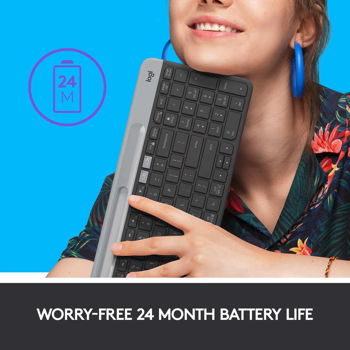 Logitech K580 Slim Multi-Device Wireless Keyboard Bluetooth/Receiver, Compact, Easy Switch, 24 Month Battery, Win/Mac, Desktop, Tablet, Smartphone, Laptop Compatible - Graphite - Rajputtrade