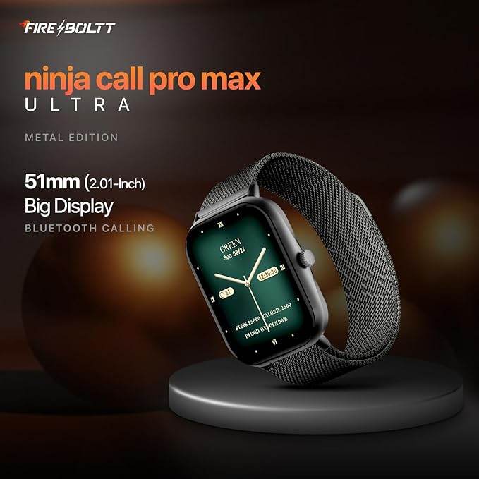 Fire-Boltt Ninja Call Pro Max Smart Watch 2.01 inch Display, Bluetooth Calling (Black SS) - Rajputtrade