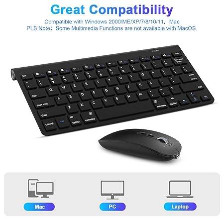 Cimetech Bluetooth Mini Keyboard and Mouse, Slim Portable Ergonomic Wireless Keyboard and Rechargeable Mouse Compatible with iPad, Tablet, Laptop, PC - Black - Rajputtrade