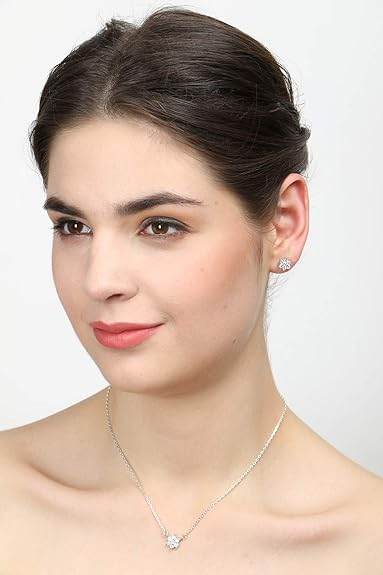 925 Sterling Silver Star Pendant Earring Chain Jewellery Set | Platinum Plated, Swiss Zirconia | Gift for Women & Girls - Rajputtrade