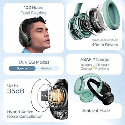 boAt Rockerz 551ANC, 100HRS Battery, Hybrid ANC(~35dB), Fast Charge, Wireless Headphone with Mic (Cool Blue) - Rajputtrade