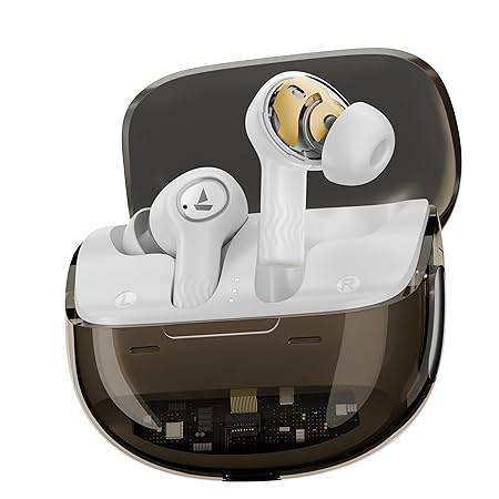 boAt New Launch Nirvana Crystl, Transparent Case,Spatial Audio, ANC(~32dB), 100Hrs Battery,4Mics ENx, Dual Pair,App Support, Bluetooth Earbuds, TWS Ear Buds Wireless Earphones with mic (White Lustre) - Rajputtrade