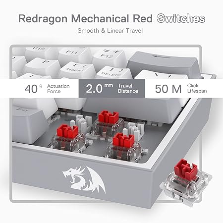 Redragon K617 Fizz 60% Wired RGB Gaming Keyboard, 61 Keys Compact Mechanical Keyboard w/White and Grey Color Keycaps, Linear Red Switch, Pro Driver/Software Supported - Rajputtrade