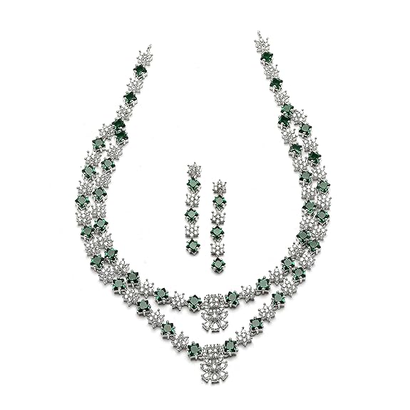 Necklace With Earrings Jewellery Set For Girls and Women (Green) - Rajputtrade