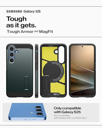 Spigen Tough Armor (AI) MagFit for Samsung Galaxy S25 Case, Galaxy S25 Back Cover - TPU+PC｜Abyss Green