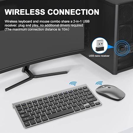 Cimetech Mini Wireless Keyboard and Mouse, 2.4G Slim Keyboard and Ergonomic Mouse Set with 12 Multimedia Shortcuts for Computer, PC, Laptop, Tablet, Desktop, Android SmartTV (Grey) - Rajputtrade