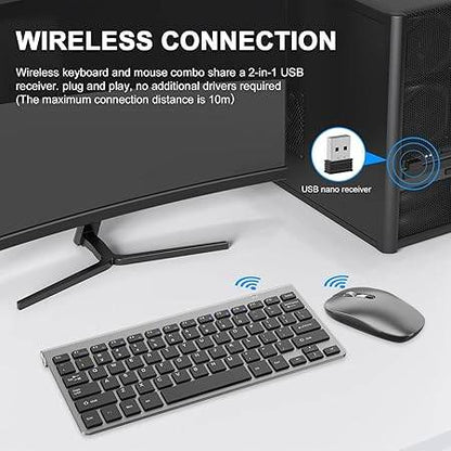 Cimetech Mini Wireless Keyboard and Mouse, 2.4G Slim Keyboard and Ergonomic Mouse Set with 12 Multimedia Shortcuts for Computer, PC, Laptop, Tablet, Desktop, Android SmartTV (Grey) - Rajputtrade