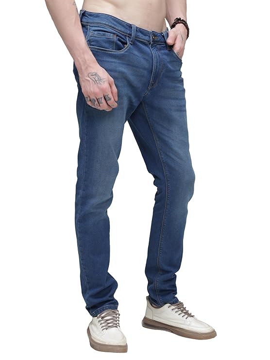 TURMS Men's Black Solid Mid Rise Stretchable Adventure Comfort Denim Pant Cotton Rich Jeans - Rajputtrade