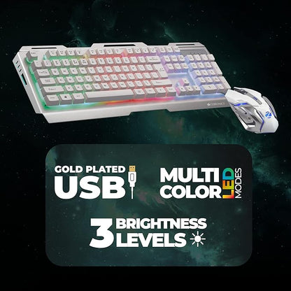 Zebronics Transformer Gaming Keyboard and Mouse Combo,Braided Cable,Durable Al body,Multimedia keys and Gaming Mouse with 6 Buttons, Multi-Color LED Lights, High-Resolution Sensor with 3200 DPI(white) - Rajputtrade