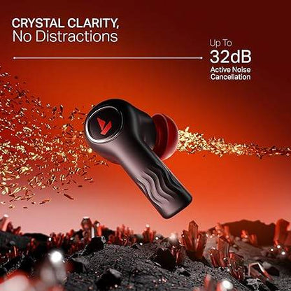 boAt New Launch Nirvana Crystl, Transparent Case,Spatial Audio, ANC(~32dB), 100Hrs Battery,4Mics ENx, Dual Pair,App Support, Bluetooth Earbuds, TWS Ear Buds Wireless Earphones with mic (Blazing Red) - Rajputtrade