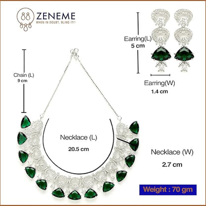 Rhodium-Plated With Silver-Toned Red And White American Diamond Studded Choker Necklace And Drop Earrings Jewellery Set For Women - Rajputtrade