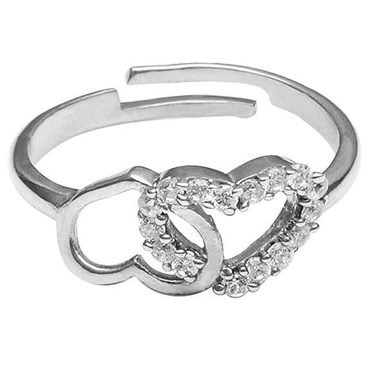 925 Silver Linked Heart Ring, Adjustable | Gifts for Girlfriend, Gifts for Women and Girls | - Rajputtrade