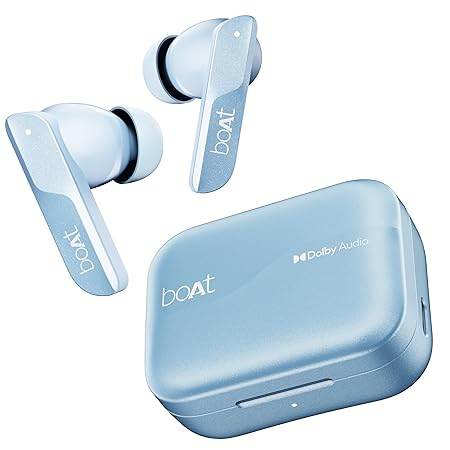 boAt Airdopes 800, Dolby Audio, Adaptive EQ by Mimi, 4Mics AI ENx, App Support, Fast Charge, Low Latency, IPX5, v5.3 Bluetooth TWS in Ear Earbuds Wireless Earphones with mic (Interstellar Blue) - Rajputtrade
