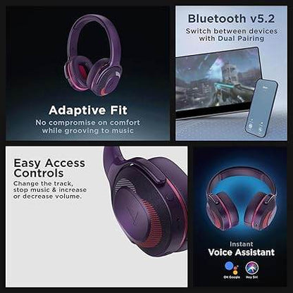 boAt Rockerz 425 Bluetooth Headphones Wireless On Ear Headphones Signature Sound, Enx Tech, ASAP Charge, 25H Playtime (Techno Purple) - Rajputtrade