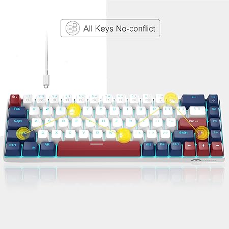 MageGee Portable 60% Mechanical Gaming Keyboard, MK-Box LED Backlit Compact 68 Keys Mini Wired Office Keyboard with Red Switch for Windows Laptop PC Mac - White/Blue - Rajputtrade