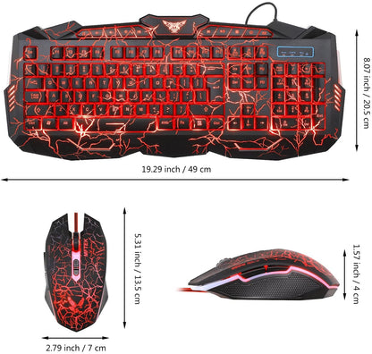 MFTEK Gaming Combo - LED Backlit USB Wired Keyboard and Mouse | 7 Button Lighted Mouse and Large Size Mouse Pad | Mechanical Feeling Keyboard | 114 Keys Letters Glow | Combo Set of 3 (Black) - Rajputtrade