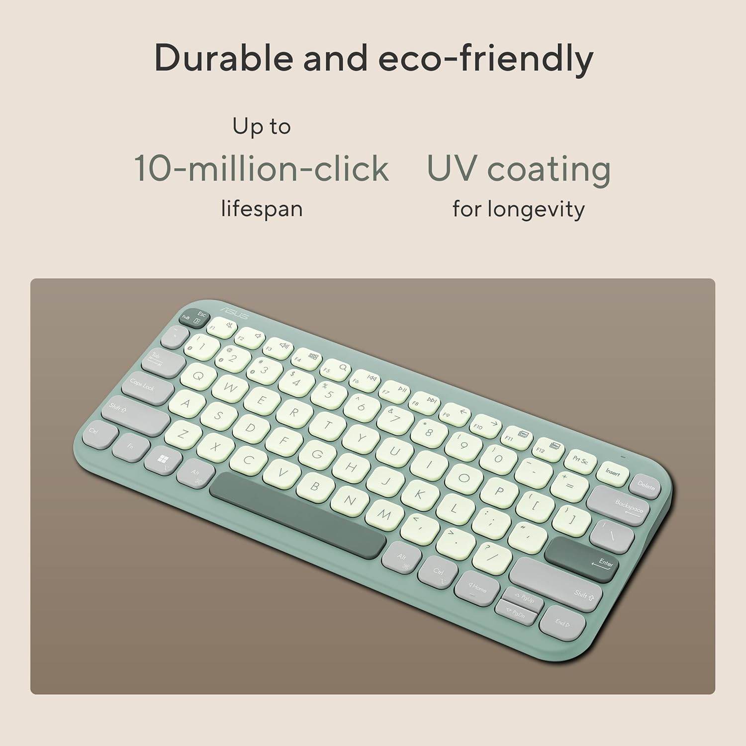 ASUS Marshmallow Kw100 Keyboard, Supports Up to 3 Devices, 1.6Mm Key Travel, Scissor Keys, Compact & Lightweight Keyboard, Bluetooth (Color - Green Tea Latte) - Rajputtrade