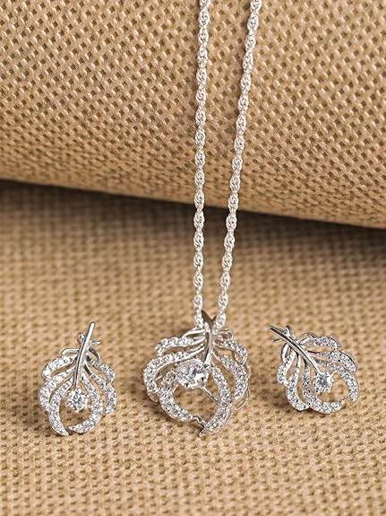 925 Sterling Silver Nusa Pendant Earring Chain Jewellery Set | Rhodium Plated, Swiss Zirconia | Gift for Women & Girls - Rajputtrade
