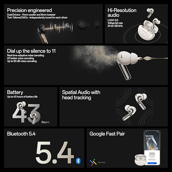 OnePlus Buds Pro 3 Bluetooth TWS in-Earbuds Dual Drivers, Dual Dacs, Dynaudio Eqs, AI-Powered Translator, Up to 50Db Adaptive Noise Cancellation, Up to 43Hrs Battery (3 color options)