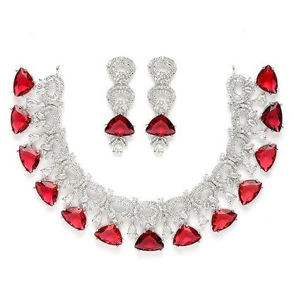 Choker Necklace And Drop Earrings Jewellery Set For Women (Red) - Rajputtrade