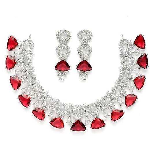 Choker Necklace And Drop Earrings Jewellery Set For Women (Red) - Rajputtrade