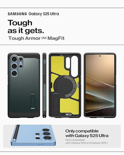 Spigen Tough Armor (AI) MagFit for Samsung Galaxy S25 Ultra Case, Galaxy S25 Ultra Back Cover (2025) - TPU+Poly Carbonate｜Abyss Green