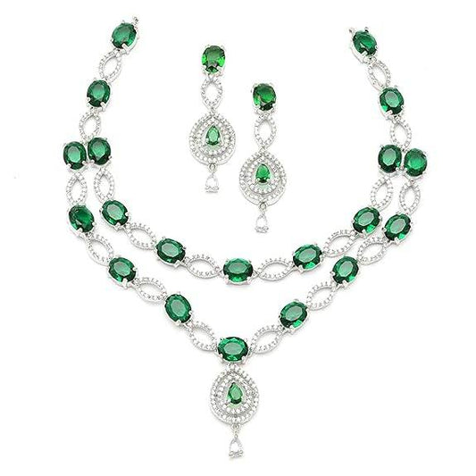 Abstract Necklace With Earrings Jewellery Set For Girls and Women (Green) - Rajputtrade