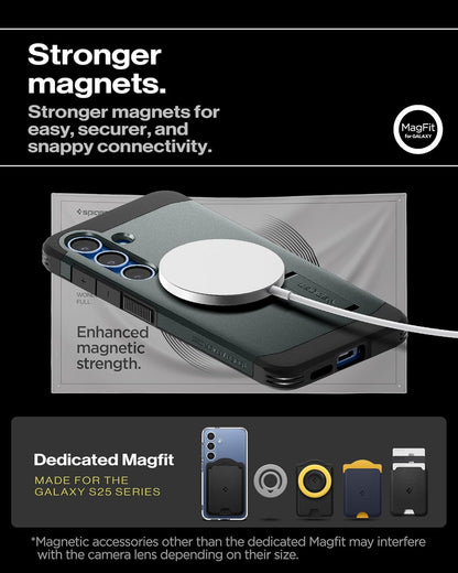 Spigen Tough Armor (AI) MagFit for Samsung Galaxy S25 Case, Galaxy S25 Back Cover - TPU+PC｜Abyss Green