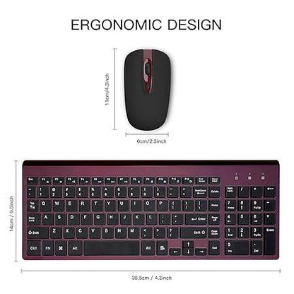 cimetech Wireless Keyboard and Mouse Combo, 2.4G Comfortable Ultra Slim Ergonomic Keyboard, Plug and Play Compact Full Size Keyboard for Mac, Windows, Laptop, Tablet, Computer - Wine Red - Rajputtrade