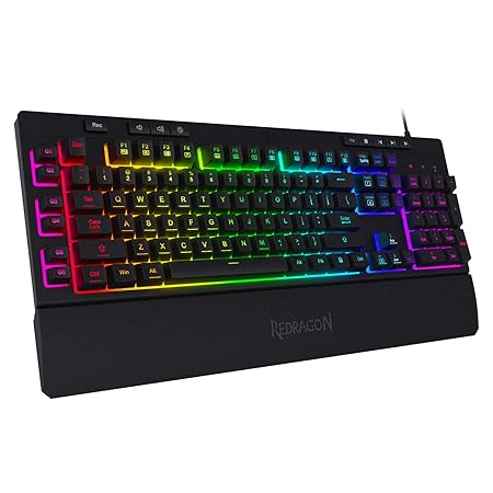Redragon Shiva K512 RGB Backlit Membrane Wired Gaming Keyboard with Multimedia Keys, 6 Extra On-Board Macro Keys, Dedicated Media Control, Detachable Wrist Rest- Black - Rajputtrade