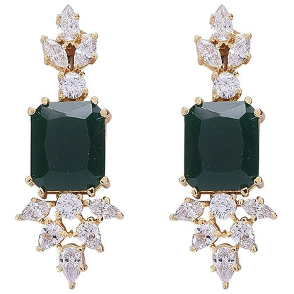 Jewellery Red Ruby Necklace Set Pendant with Earring for Women/Girls (Green-Gold) - Rajputtrade