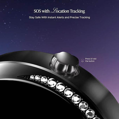 boAt Enigma Gem Women's Luxury Smart Watch w/ 1.19” (3.02cm) AMOLED Display, HR & SpO2 (Metallic Black) - Rajputtrade