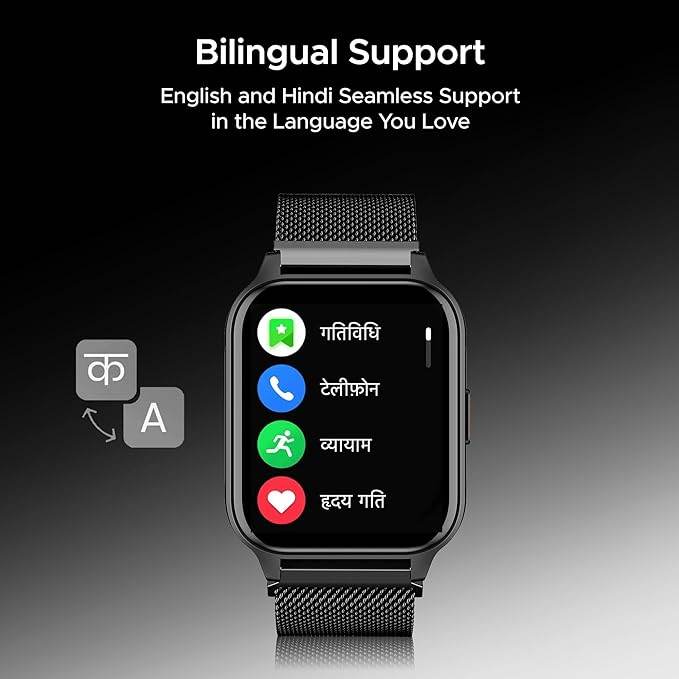 boAt Wave Call 2 Plus Smart Watch w/Bilingual Support (Hindi/English), 1.96”(4.97 cm) HD Display (Metal Black) - Rajputtrade