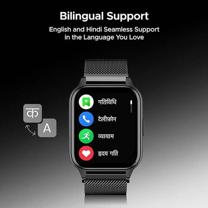 boAt Wave Call 2 Plus Smart Watch w/Bilingual Support (Hindi/English), 1.96”(4.97 cm) HD Display (Metal Black) - Rajputtrade