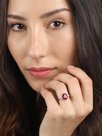 925 Sterling Silver Oval Stone Ring with Adjustable Band | Gift for Women Wife Girls - Rajputtrade