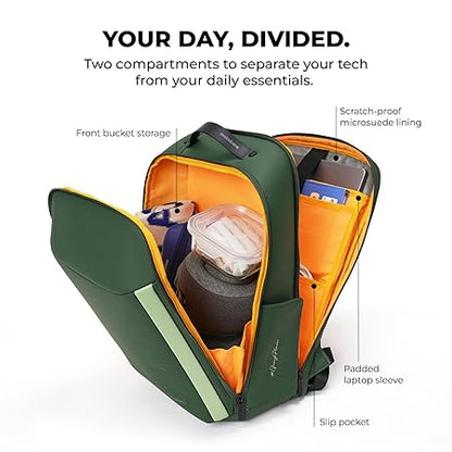 MOKOBARA The Autopilot Backpack Fits 15.6 Inch Laptop, 35L Capacity Premium Durable Nylon and Vegan Leather Green Unisex Multipurpose Laptop Backpack | Ideal for Office, Travel, School (Green Energy) - Rajputtrade