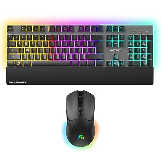 Ant Esports KM500 Pro Wireless Gaming Keyboard and Mouse Combo, LED Backlit Rechargeable 2000mAh Battery, Mechanical Feel Anti-ghosting Keyboard + 6D 3200DPI Mice for PC Gamer (Black) - Rajputtrade