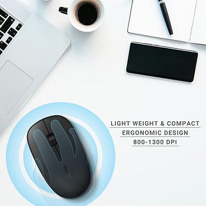 Rapoo 9300m Multi-Device Bluetooth + 2.4Ghz Wireless Keyboard & Mouse Combo Ultra Slim Design, Spill-Resistant, Anodized Aluminum Body Compatible with Windows/PC/Chromebook, 3 Years Warranty - Black - Rajputtrade