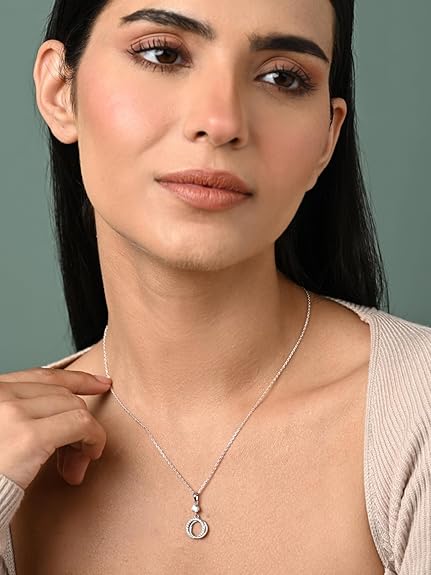 925 Sterling Silver Circle of Joy Pendant Earrings Chain Necklace Jewellery Set | Platinum Plated, Swiss Zirconia | Gift for Women and Girls