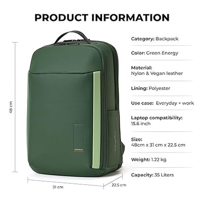 MOKOBARA The Autopilot Backpack Fits 15.6 Inch Laptop, 35L Capacity Premium Durable Nylon and Vegan Leather Green Unisex Multipurpose Laptop Backpack | Ideal for Office, Travel, School (Green Energy) - Rajputtrade