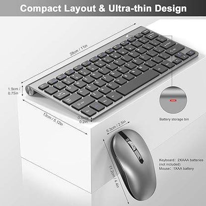 Cimetech Mini Wireless Keyboard and Mouse, 2.4G Slim Keyboard and Ergonomic Mouse Set with 12 Multimedia Shortcuts for Computer, PC, Laptop, Tablet, Desktop, Android SmartTV (Grey) - Rajputtrade