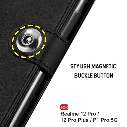 Realme 12 Pro / 12 Pro Plus 5G / Realme P1 Pro 5G | Genuine Leather Finish (Flip Black)