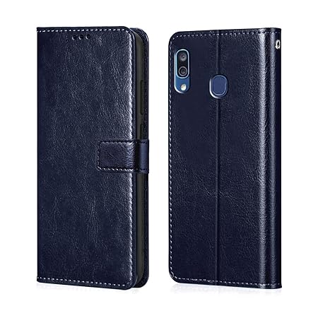 Samsung Galaxy A20 | A30 | M10s (Flexible | Leather Finish | Card Pockets Wallet & Stand | Blue)