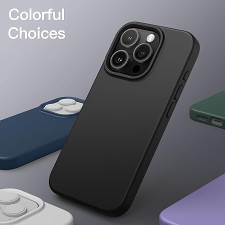 iPhone 15 Pro Case 6.1, Slim Liquid Silicone 3 Layers Full Covered Soft (Black)